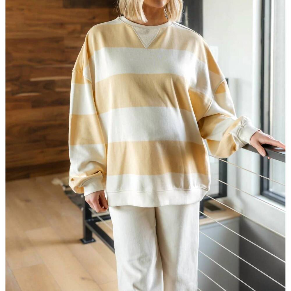 NEW FREE PEOPLE classic striped oversized crewneck top in apricot combo - Picture 6 of 6